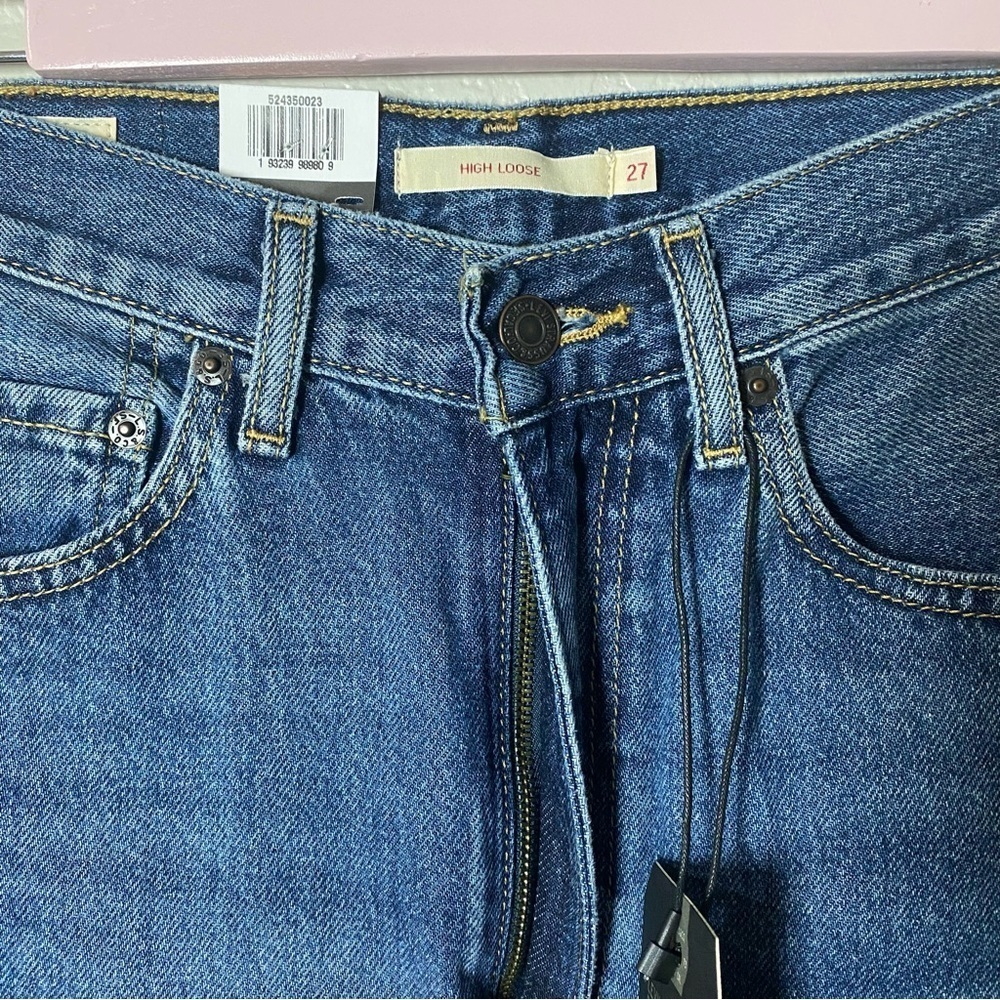 Levi’s High Loose Medium Dark Wash Jeans Wide Straight - Picture 8 of 9